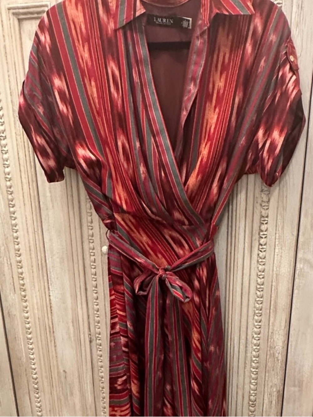 Ralph Lauren geo stripe crepe Ikat-Print Wrap Midi Dress 8 - Picture 5 of 5